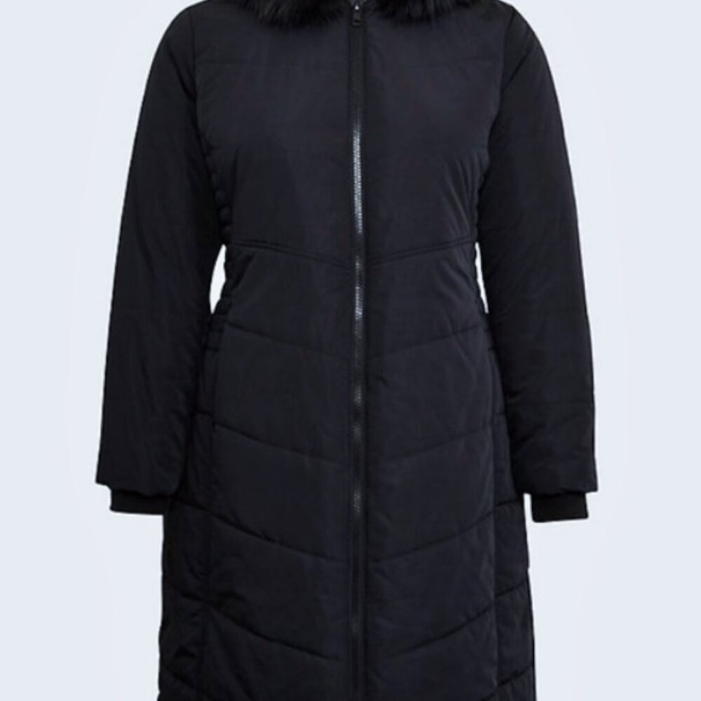 NEW $215 Torrid Maxi Fit & Flare faux Fur Long Hooded Puffer Jacket Coat 3 22/24 - Picture 6 of 7